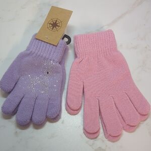 2pairs Pink and Purple Glitter Kids Gloves
